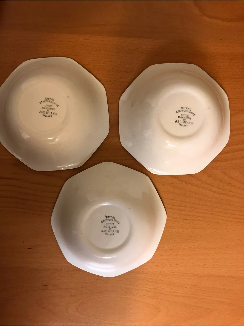 Vintage Octagonal Floral Dessert/Snaks Bowls in Brown and White - Set of 3